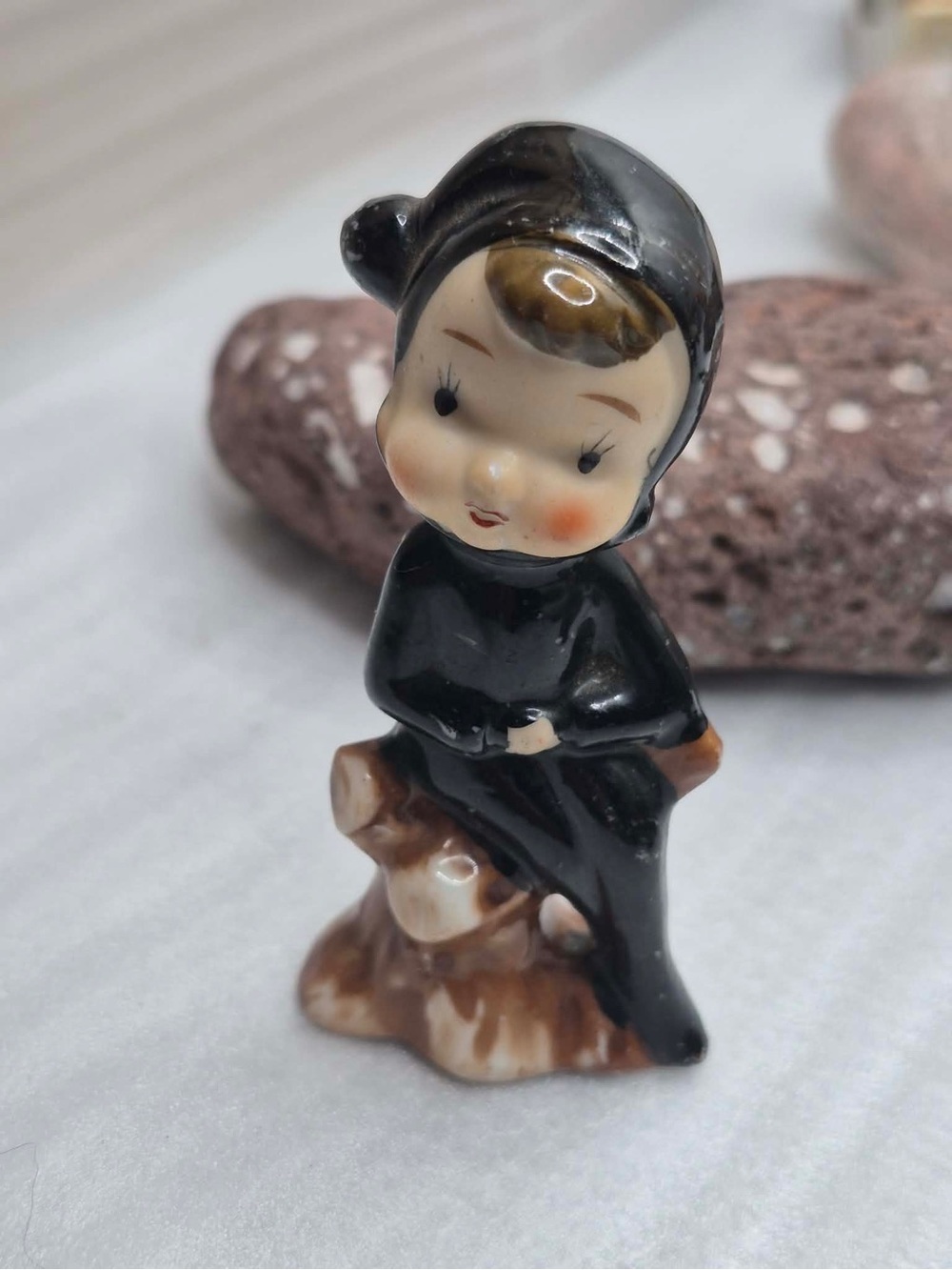 RARE MCM Vintage Pixie Miniature Figurine - Cute Elf in Black Suit JAPAN 1940s
